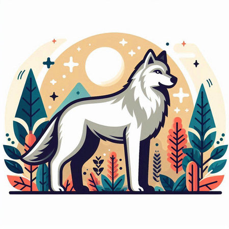 Illustration of a wolf in the forest. Vector illustration for your designのイラスト素材