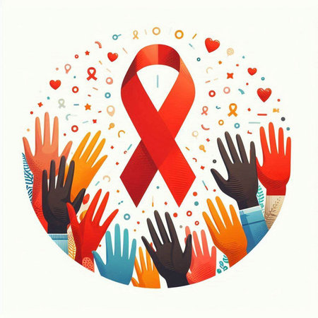 World Aids Day. Red ribbon in circle. Vector illustration.のイラスト素材