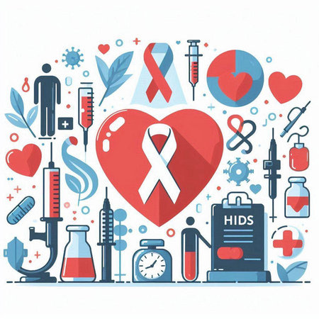 Vector illustration of World Aids Day concept with flat icons on white background.のイラスト素材