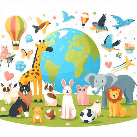 Animals around the world. Cartoon vector illustration. Vector illustration.のイラスト素材