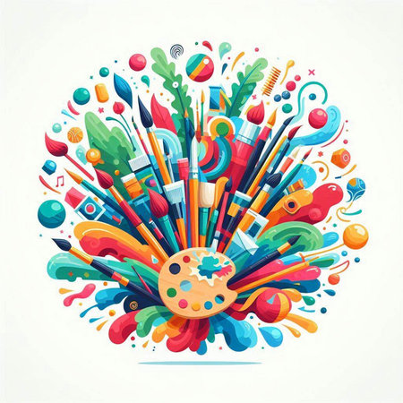 Colorful vector illustration of art objects in shape of a circle.のイラスト素材