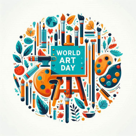 World art day concept. Vector illustration in flat design style. Art school.のイラスト素材
