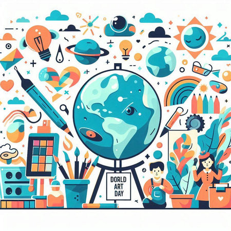 Vector illustration of education and science concept with globe, books, stationery and school supplies.のイラスト素材