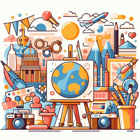 Travel and tourism concept. Colorful flat vector illustration for web and mobile designのイラスト素材