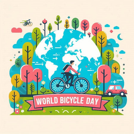 World Bicycle Day concept. Flat design style vector illustration. World Bicycle Day.のイラスト素材