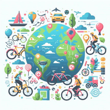 Vector illustration of modern flat design concept of ecology, eco friendly transport and lifestyle.のイラスト素材
