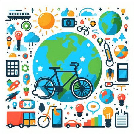 Modern flat design vector illustration concept of travel around the world by bicycle.のイラスト素材