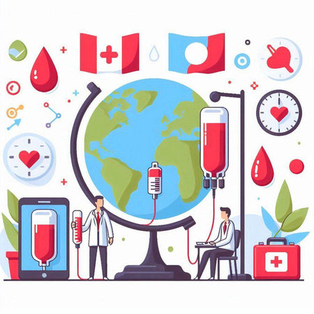 Blood donation concept. Vector illustration in flat style. World blood donor day.のイラスト素材