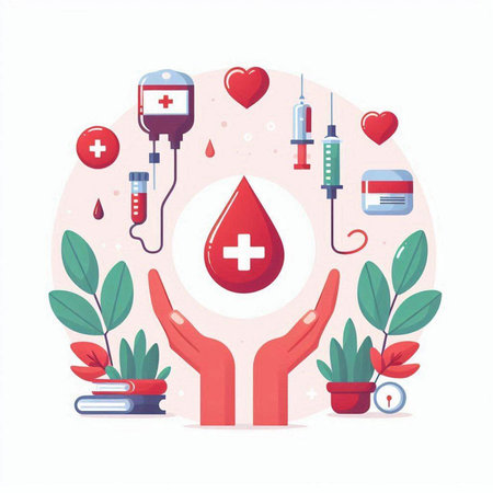 Blood donation concept. Vector illustration in flat style. Medical care.のイラスト素材