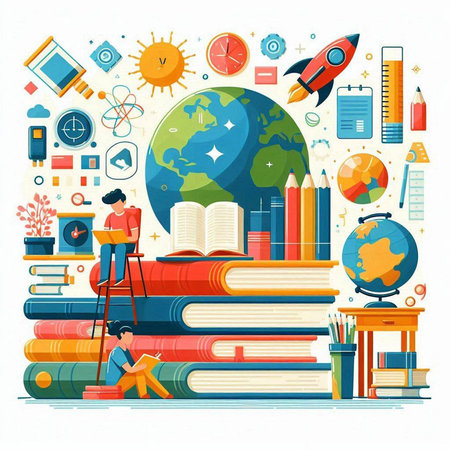 Back to school concept. Flat design vector illustration. Concept of education.のイラスト素材