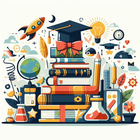 Flat design vector illustration concept of education, knowledge, school, university, college, university.のイラスト素材
