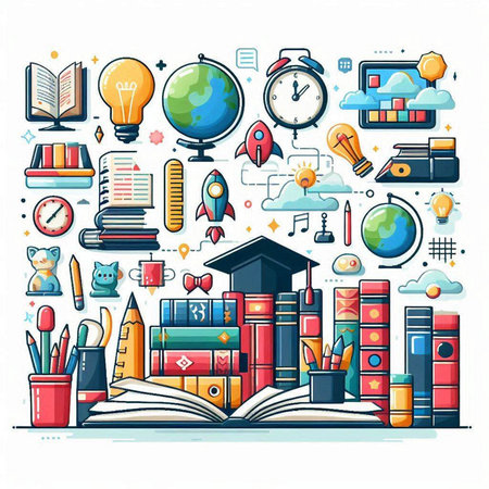 Back to school and education background with school supplies. Vector illustration.のイラスト素材