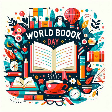 World Book Day. Vector illustration with doodle elements on white background.のイラスト素材