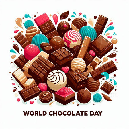 World Chocolate Day poster with chocolate candies and sweets isolated vector illustrationのイラスト素材