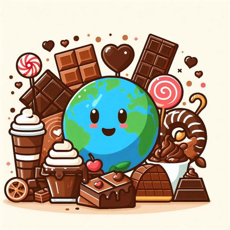 Vector illustration of cute cartoon world with chocolate, ice cream and candiesのイラスト素材