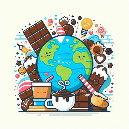 Coffee and chocolate around the world. Vector illustration in flat styleのイラスト素材