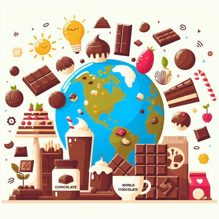Vector illustration of chocolate world on white background. Flat style design.のイラスト素材