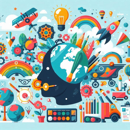 Flat design modern vector illustration concept of creative thinking, brainstorming, creativity, inspiration, brainstorming, brainstorming.のイラスト素材