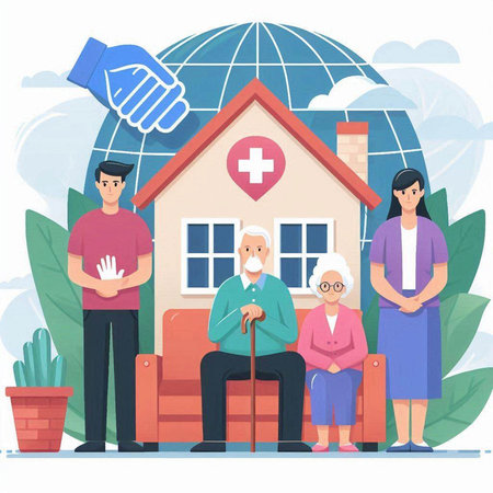 Elderly people at home. Flat style vector illustration. Elderly people, health care, medicine conceptのイラスト素材