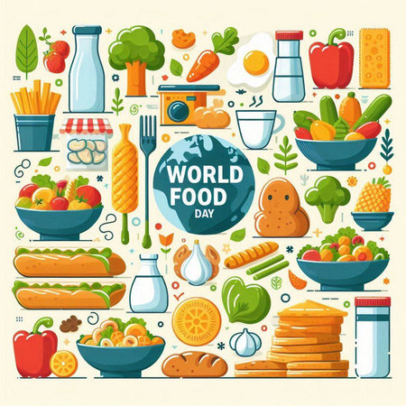 Vector flat illustration of food icons set. Diet and healthy eating concept.のイラスト素材