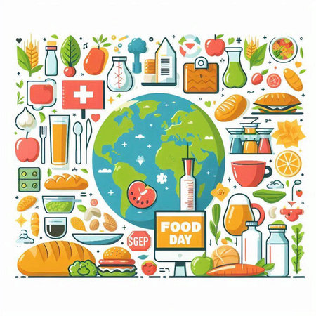 Healthy food around the world. Vector illustration in flat style.のイラスト素材
