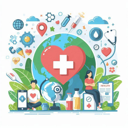 Vector illustration of World Health Day. Flat design concept for web banners and printed materials.のイラスト素材