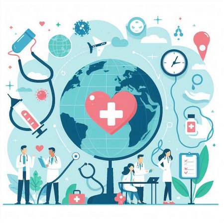 Flat design vector illustration concept of World Health Day, Healthcare, Medical and Healthcare.のイラスト素材