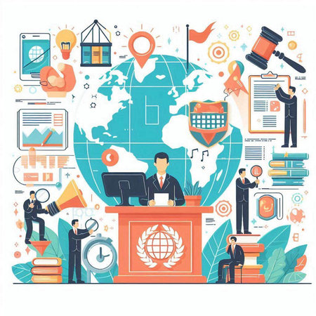 Law and justice concept. Lawyer, attorney, judge, auctioneer, judge, jurist, judge, auctioneer, auctioneer, auctioneer, auctioneer, auctioneer, auctioneer, auctioneer. Vector illustrationのイラスト素材