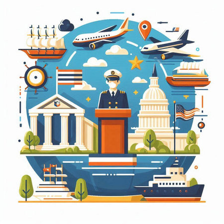 Travel to United States. Vector illustration in flat design style on white background.のイラスト素材