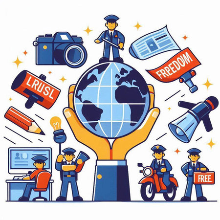 Vector illustration of a flat design of a group of people around the world.のイラスト素材