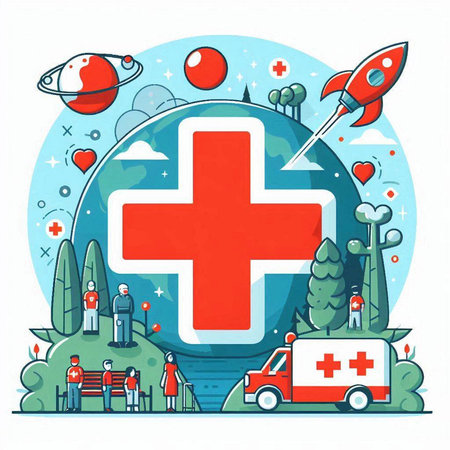 Vector illustration in flat linear style with the image of the first aid kitのイラスト素材