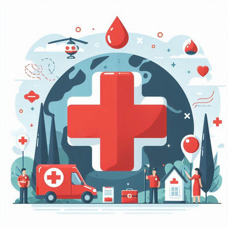 Flat design vector illustration concept of healthcare, medical and emergency services.のイラスト素材