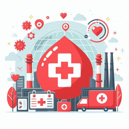 Blood donation concept. Vector illustration in flat design style. Medical equipment.のイラスト素材