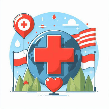 Vector illustration of a medical center with a cross on the globe.のイラスト素材