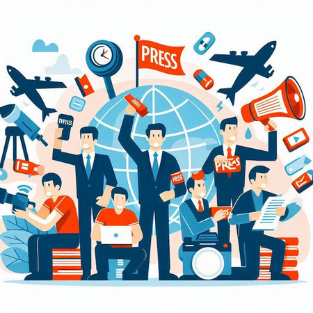 Flat design vector illustration concept of business people and global communication.のイラスト素材