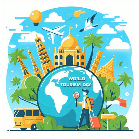 World Tourism Day. Travel and Tourism Concept. Vector Illustration.のイラスト素材