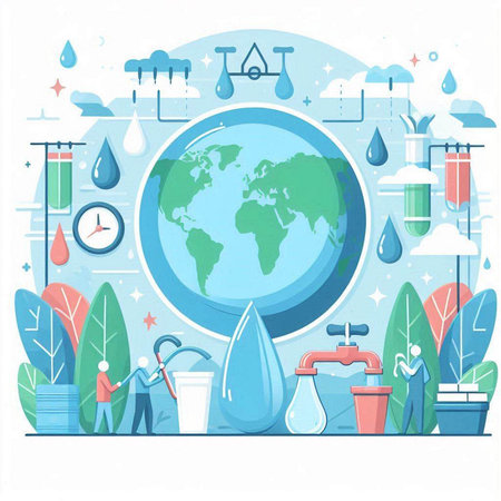 Save the planet, save water concept. Flat design vector illustration.のイラスト素材