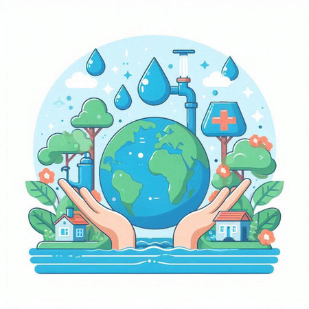 Save the planet concept. Save water and environment concept. Vector illustrationのイラスト素材
