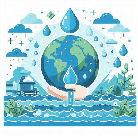 Save water concept. Vector flat cartoon illustration. Save nature concept.のイラスト素材