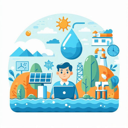 Ecology concept. Vector illustration in flat cartoon style. Renewable energy.のイラスト素材