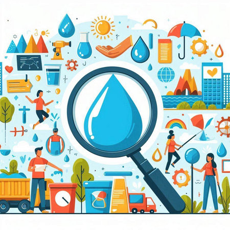 Flat design vector illustration concept of pollution, environment, ecology, environment, save water.のイラスト素材
