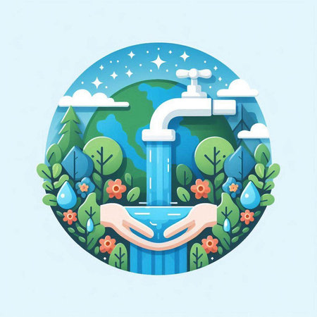 Save water concept. Vector illustration in flat design style. Save nature concept.のイラスト素材