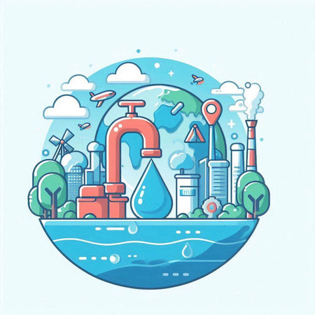 Save water concept. Vector illustration in flat linear style. Environment and ecology.のイラスト素材