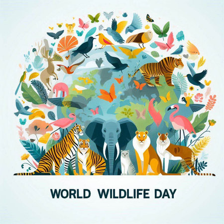 World Wildlife Day. Vector illustration of World Wildlife Day with animals.のイラスト素材