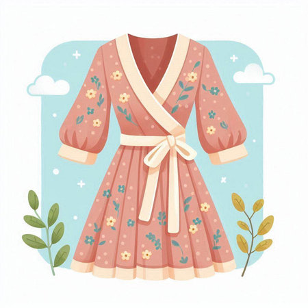 Vector illustration of a woman's dressing gown with flowers and leaves.のイラスト素材