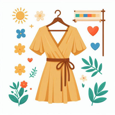 Vector illustration of a woman's summer dress on a hanger.のイラスト素材