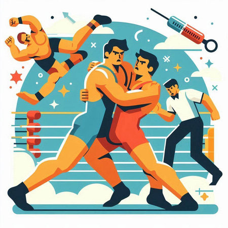 Vector illustration of a boxing match. Flat style design for web.のイラスト素材