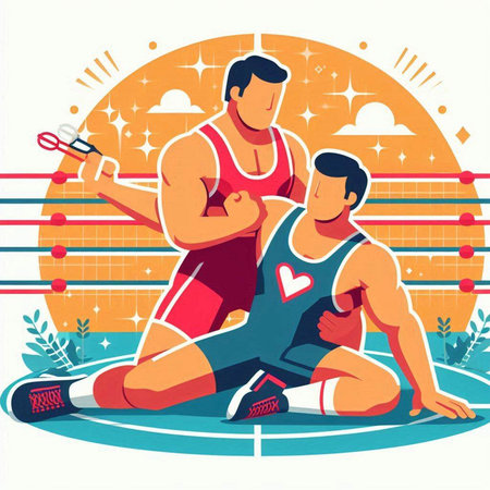 Athletic men in the ring. Flat style vector illustration.のイラスト素材