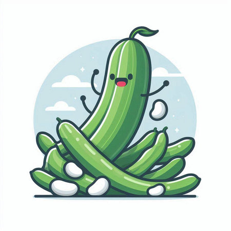 Cucumber cartoon character. Cucumber vegetable vector illustration.のイラスト素材