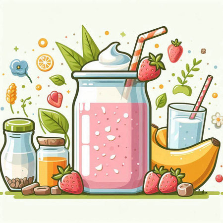 Fruit smoothie in a glass jar. Vector illustration. Healthy food.のイラスト素材